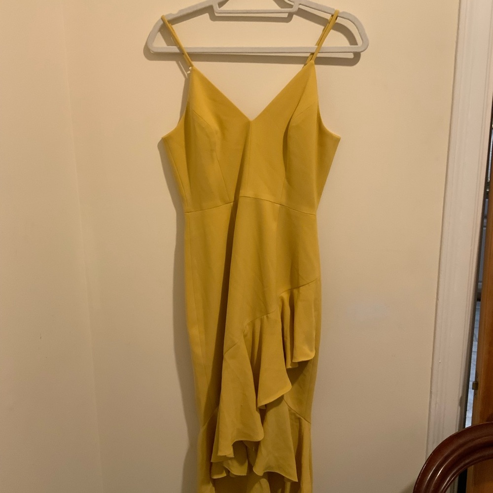 Dress the Population Yellow Asymmetrical Ruffle Midi Dress